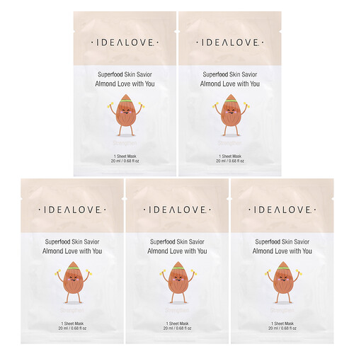 Idealove, Superfood Skin Savior, Almond Love with You, mit Superfoods angereicherte Gesichtsmaske, Mandel, 5 Beauty-Tuchmasken, je 20 ml (0,68 fl. oz.)