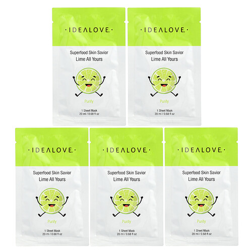 Idealove, Superfood Skin Savior, Lime All Yours, 5 Beauty Sheet Masks, 0.68 fl oz (20 ml) Each