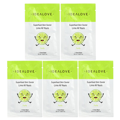 Idealove, Superfood Skin Savior, Lime All Yours, 5 Beauty Sheet Masks, 0.68 fl oz (20 ml) Each