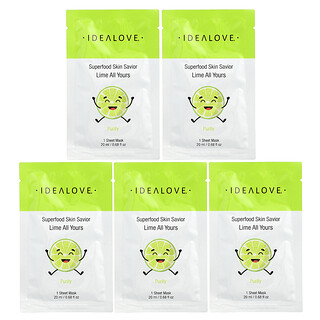 Idealove, Superaliments pour sauver votre peau, Citron vert, 5 masques de beauté en tissu, 20 ml chacun
