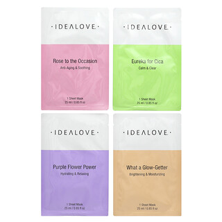 Idealove, 美容和护肤组合装，4 片美容面膜，每片 0.85 液量盎司（25 毫升）