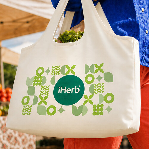 iHerb Goods, iHerb Logo Canvas Tote, Natural, 1 Bag