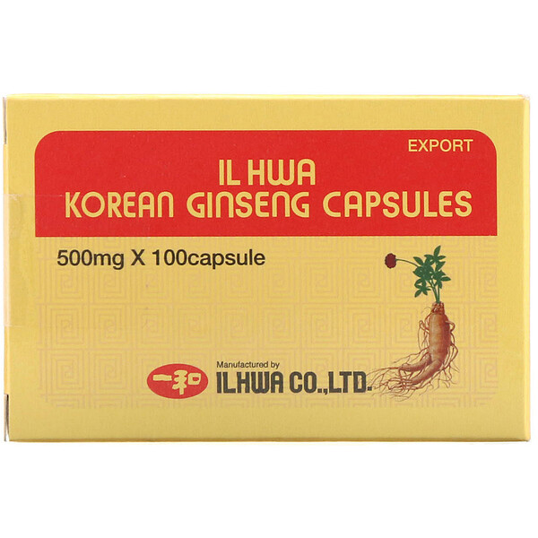 Ilhwa, Cápsulas de Ginseng Coreano, 500 mg, 100 Cápsulas