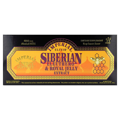 Imperial Elixir, Extracto de ginseng siberiano y jalea real, Sin alcohol, 10 frascos, 10 ml (0,34 oz. líq.) cada uno