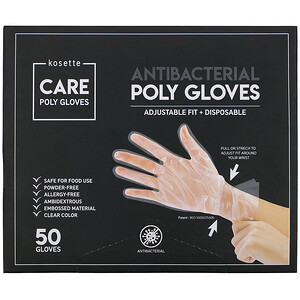 Kosette, Antibacterial Poly Gloves, Adjustable Fit + Disposable, 50 Gloves отзывы покупателей