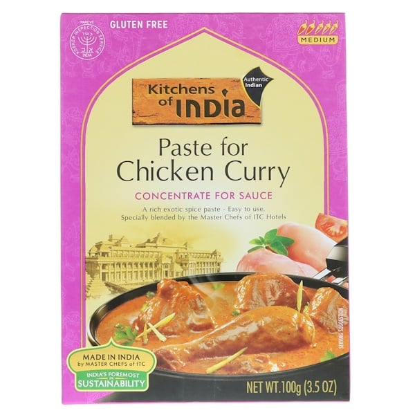 Kitchens of India, Смесь для курицы карри, концентрат для приготовления соуса, средняя, 3,5 унц. (100 г)