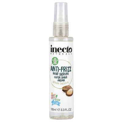 Inecto Anti-Frizz Hair Serum, Super Shine Argan, 3.3 fl oz (100 ml)