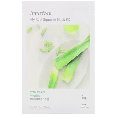 Купить Innisfree My Real Squeeze Mask EX, Aloe, 1 Sheet, 0.67 fl oz (20 ml)
