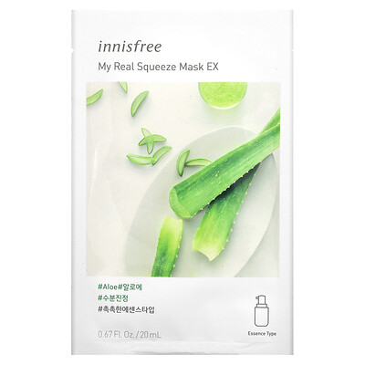 Innisfree My Real Squeeze Beauty Mask EX, тканевая маска с алоэ, 1 шт., 20 мл (0,67 жидк. унции)
