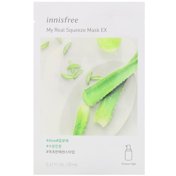Innisfree‏, My Real Squeeze Beauty Mask EX، بالصبار، قناع ورقي واحد، 0.67 أونصة سائلة (20 مل)