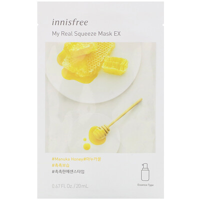 Купить Innisfree My Real Squeeze Mask EX, Manuka Honey, 1 Sheet, 0.67 fl oz (20 ml)