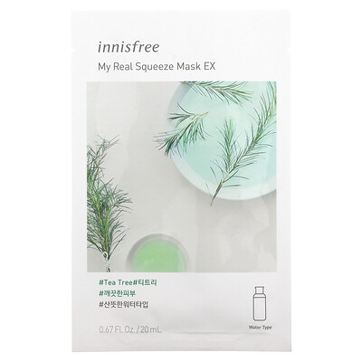 Innisfree My Real Squeeze Beauty Mask EX, тканевая маска с чайным деревом, 1 шт., 20 мл (0,67 жидк. унции)