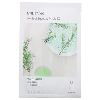 Innisfree, My Real Squeeze Mask EX، قناع تجميلي بمستخلص شجرة الشاي، قناع ورقي واحد، 0.67 أونصة سائلة (20 مل)