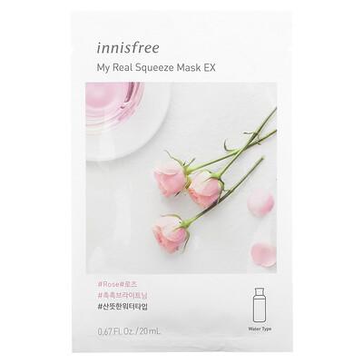 Innisfree My Real Squeeze Beauty Mask EX, тканевая маска с розой, 1 шт., 20 мл (0,67 жидк. унции)