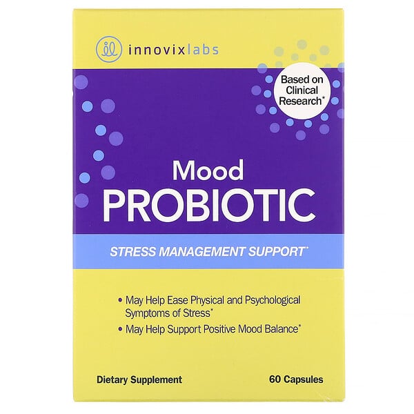 InnovixLabs, пробиотик для улучшения настроения, помощь в борьбе со стрессом, 60 капсул