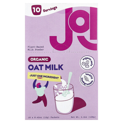 JOI, Leche de avena orgánica en polvo, 10 sobres, 12 g (0,42 oz) cada uno