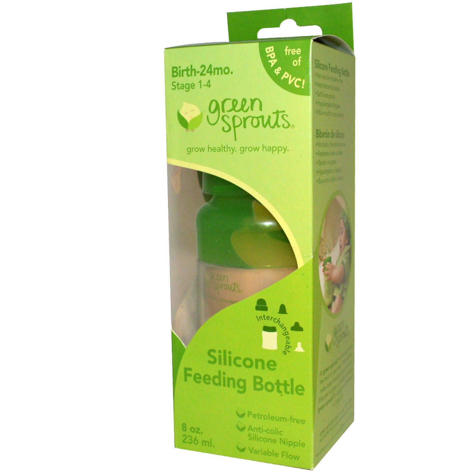 i play Inc., Green Sprouts, Silicone Feeding Bottle, Stage 14, Birth