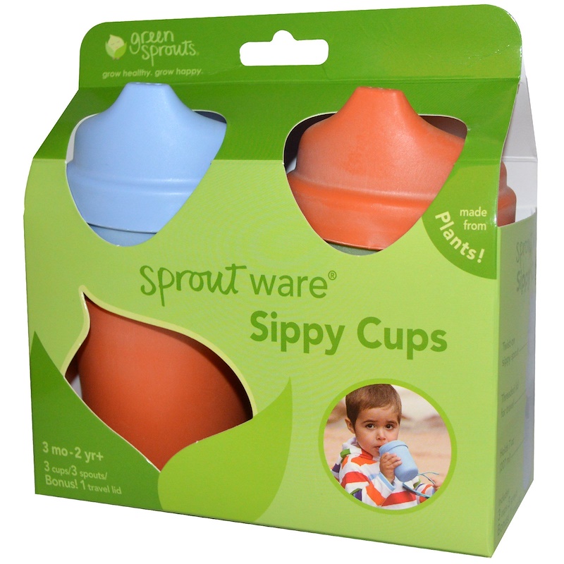 i play Inc., Green Sprouts, Sprout Ware Sippy Cups with Travel Lid, 3