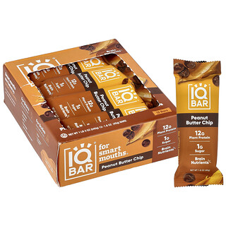 IQBAR, Plant Protein Bar, Peanut Butter Chip, Pflanzenproteinriegel, Erdnussbutter-Chip, 12 Riegel, je 45 g (1,6 oz.).