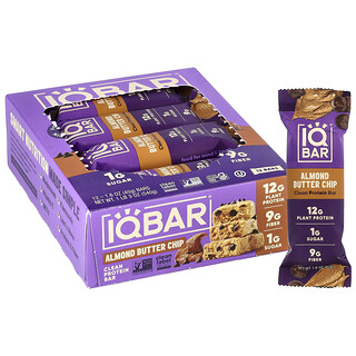 IQBAR, Plant Protein Bar, Almond Butter Chip, 12 Bars, 1.6 oz (45 g) Each