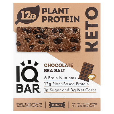 

IQBAR Plant Protein Bar Chocolate Sea Salt 12 Bars 1.6 oz (45 g) Each