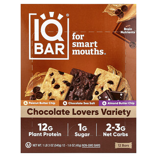 IQBAR, Plant Protein Bar, Chocolate Lovers Variety, 12 Bars, 1.6 oz (45 g) Each