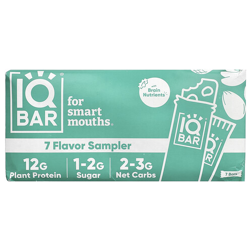 Iqbar Plant Protein Bar, 7 Flavor Sampler, 7 Bars, 1.6 oz (45 g) Each