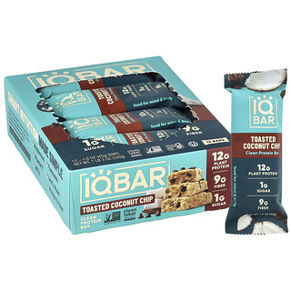 IQBAR, Clean Protein Bar, Toasted Coconut Chip, 12 Bars, 1.6 oz (45 g) Each