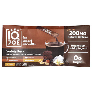 أي كيو بار‏, IQJOE® ، قهوة سريعة التحضير من أجل الطاقة + النقاء + الحالة المزاجية ، عبوة متنوعة ، 16 قطعة ، 0.28 أونصة (8 جم) لكل كيس