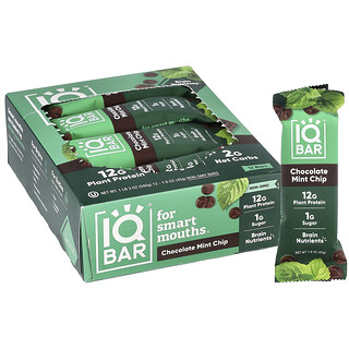 IQBAR, Plant Protein Bar, Chocolate Mint Chip, 12 Bars, 1.6 oz (45 g) Each