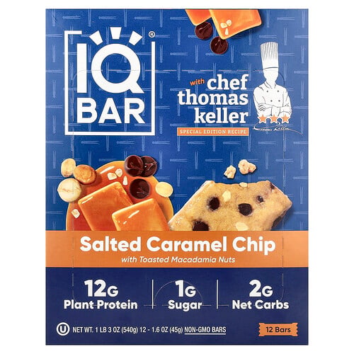 Iqbar Plant Protein Bar, Salted Caramel Chip With Toasted Macadamia Nuts, 12 Bars, 1.6 oz (45 g) Each