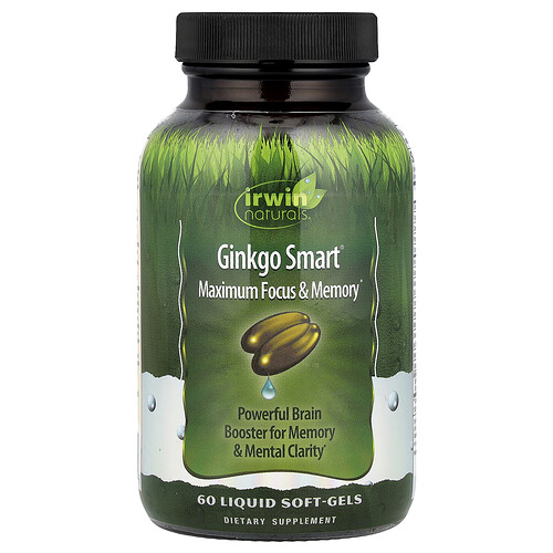 Irwin Naturals, Ginkgo Smart®, Maximum Focus & Memory, Ergänzungsmittel für maximale Konzentration und Gedächtnisleistung, 60 flüssige Weichkapseln