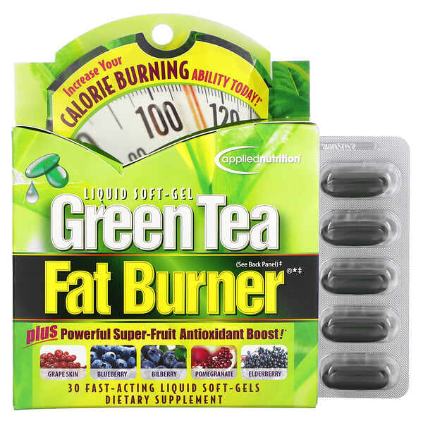 appliednutrition, Green Tea Fatburner, Fettverbrenner mit grünem Tee, 30 schnell wirkende flüssige Weichkapseln