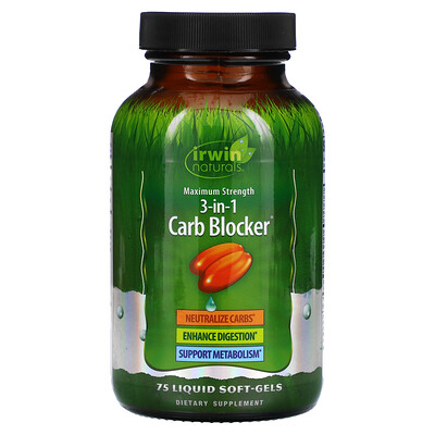 

Irwin Naturals Carb Blocker, блокатор углеводов 3-в-1, максимальный эффект, 75 капсул с жидкостью