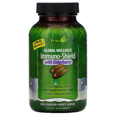 Irwin Naturals Global Wellness Immuno-shield with Elderberry, 60 Liquid Soft-Gels