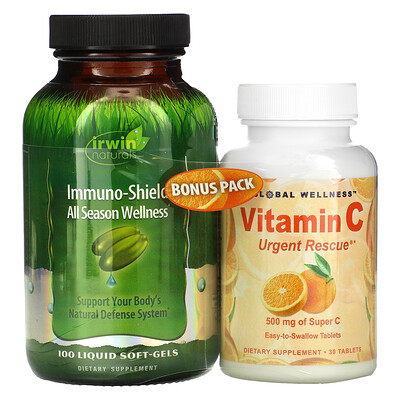 Irwin Naturals Immuno-Shield, All Season Wellness, 100 Liquid Soft-Gels + Vitamin C, 500 mg, 30 Capsules