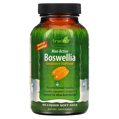 

Irwin Naturals Max-Active Boswellia, куркумин и BioPerine, 90 желатиновых капсул