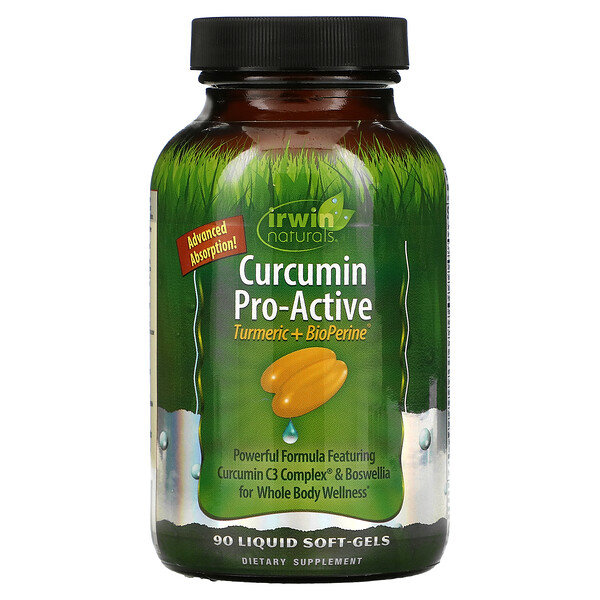 Irwin Naturals‏, Curcumin Pro-Active, Turmeric + BioPerine, 90 Liquid Soft-Gels