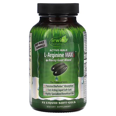 

Irwin Naturals Active-Male, L-аргинин Max3 + Horny Goat Weed, 75 желатиновых капсул