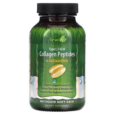 

Irwin Naturals, Collagen Peptides + Astaxanthin, Type I, II & III, 60 Liquid Soft-Gels