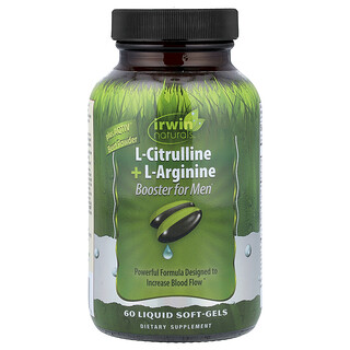 Irwin Naturals, L-цитруллин + L-аргинин, бустер для мужчин, 60 желатиновых капсул