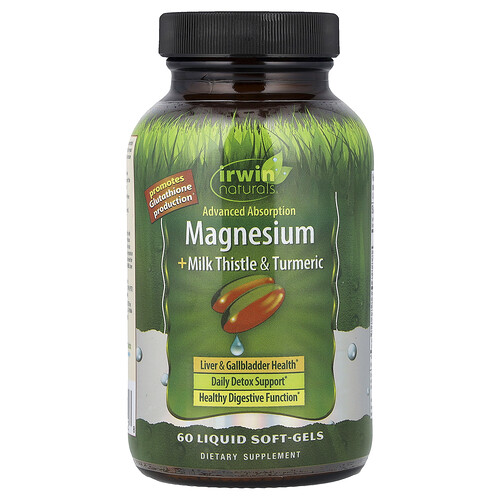Irwin Naturals, Advanced Absorption Magnesium + Milk Thistle & Turmeric, 60 Liquid Soft-Gels