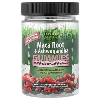 Irwin Naturals, Gula-gula Getah Akar Maca + Ashwagandha, Beri Campuran, 42 Gula-gula Getah