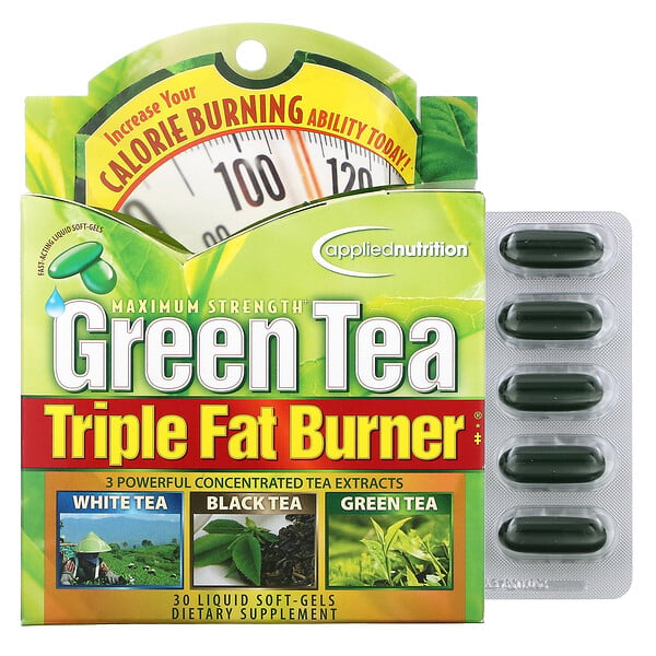 Green Tea Triple Fat Burner, Quemador de grasas triple con té verde, 30 cápsulas blandas con contenido líquido