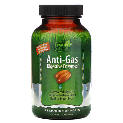 Irwin Naturals Anti-Gas пищеварительные ферменты, 45 мягких желатиновых капсул