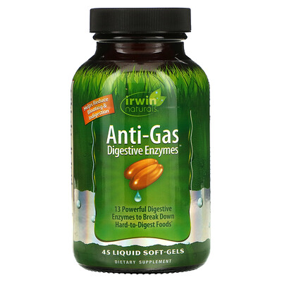 

Irwin Naturals Anti-Gas пищеварительные ферменты, 45 мягких желатиновых капсул