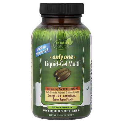 Irwin Naturals, Only One, Gel líquido múltiple, Con hierro, 60 cápsulas blandas líquidas