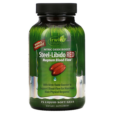 

Irwin Naturals Steel-Libido Red, Blood-Flow, 75 мягких желатиновых капсул с жидкостью