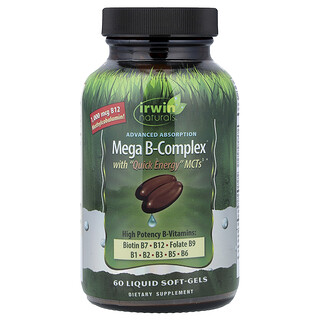 Irwin Naturals (어윈내추럴스), 빠른 에너지 MCT 함유 메가 B-복합체, 액상 소프트젤 60정