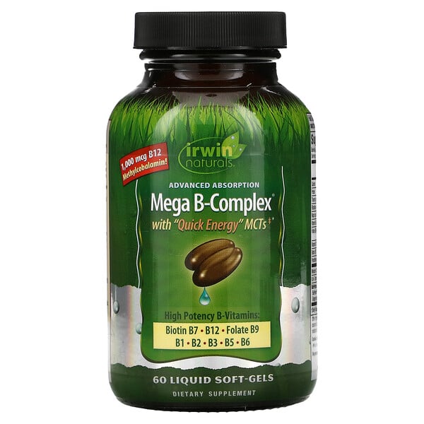 Irwin Naturals, Mega B-Complex With Quick Energy MCT's, 60 Liquid Soft-Gels